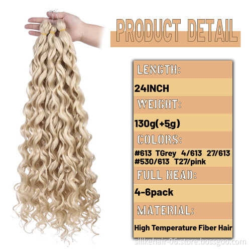 High Quality 24 inch Ombre Gray Black Afro Curl Water Wave Braids Ocean Wave Curly Synthetic Crochet Braiding Hair Extension